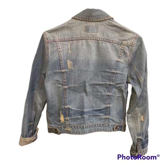 Jean jacket denim Light Wash Distressed By ZCO Jeans 100% Cotton Strechy Medium - Picture 2 of 6
